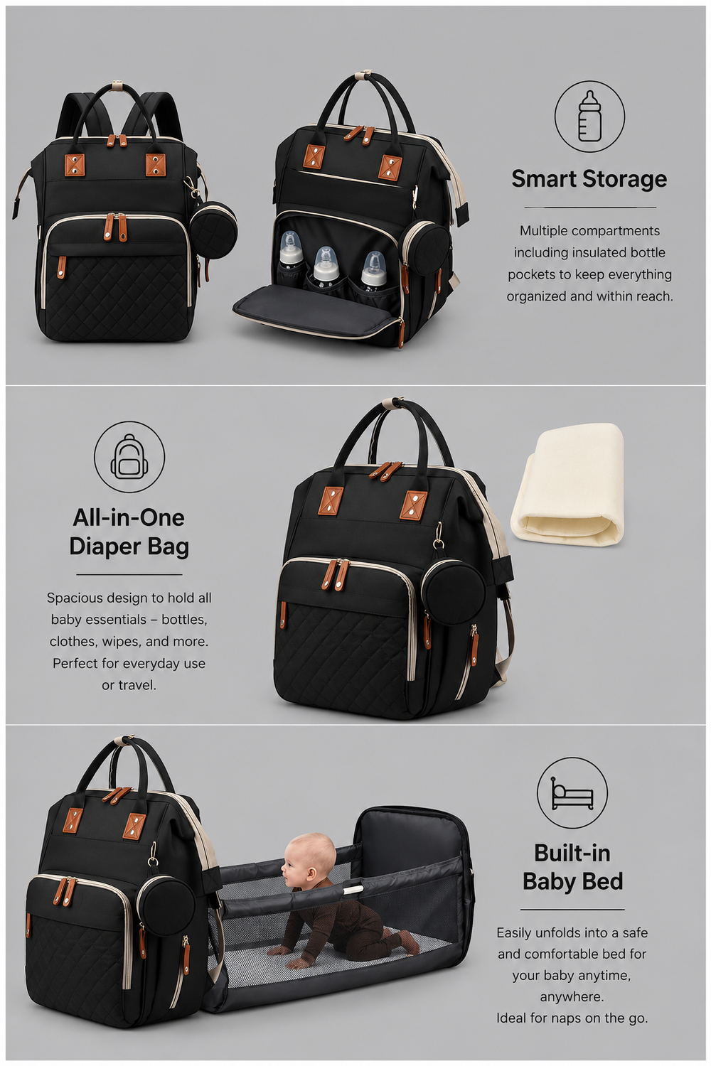 1pc Multifunctional Baby Diaper Backpack