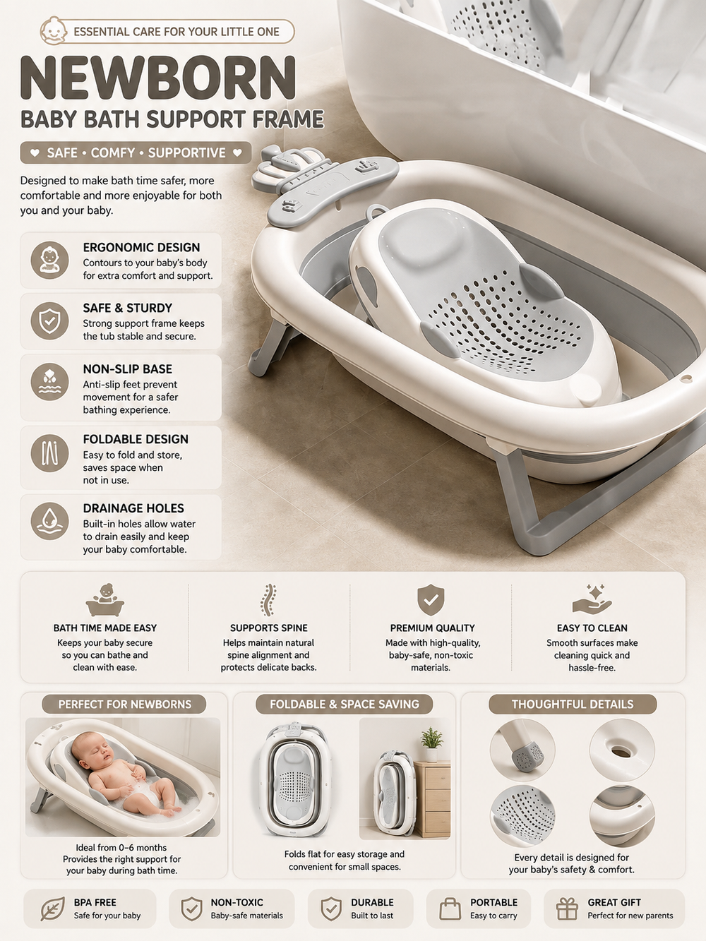Newborn Baby Bath Support Frame